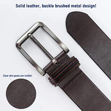 1.5 inch Mens Leather Belt Brushed Metal Buckle