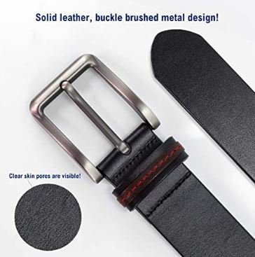 1.5 inch Mens Leather Belt Brushed Metal Buckle